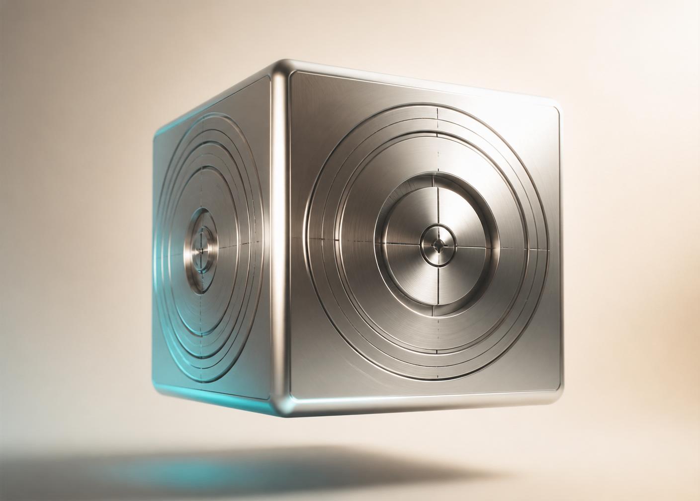 Polished metal secure vault cube on ivory background